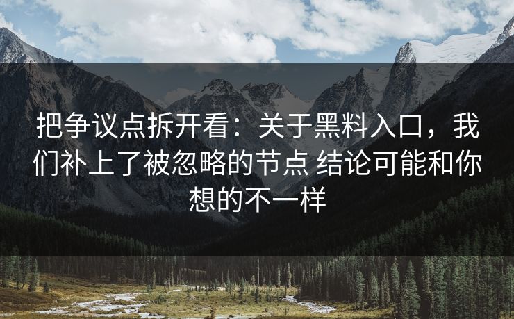 把争议点拆开看：关于黑料入口，我们补上了被忽略的节点 结论可能和你想的不一样