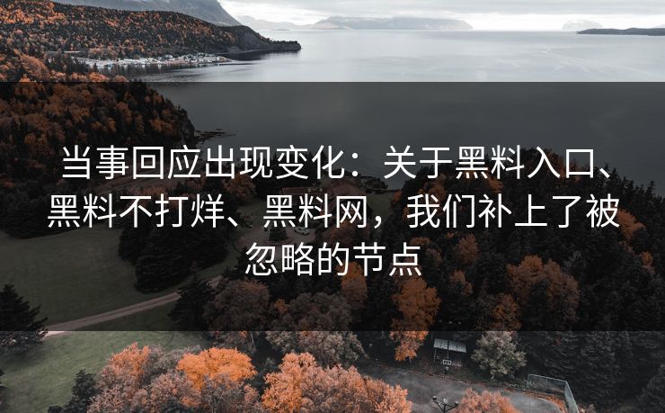 当事回应出现变化：关于黑料入口、黑料不打烊、黑料网，我们补上了被忽略的节点