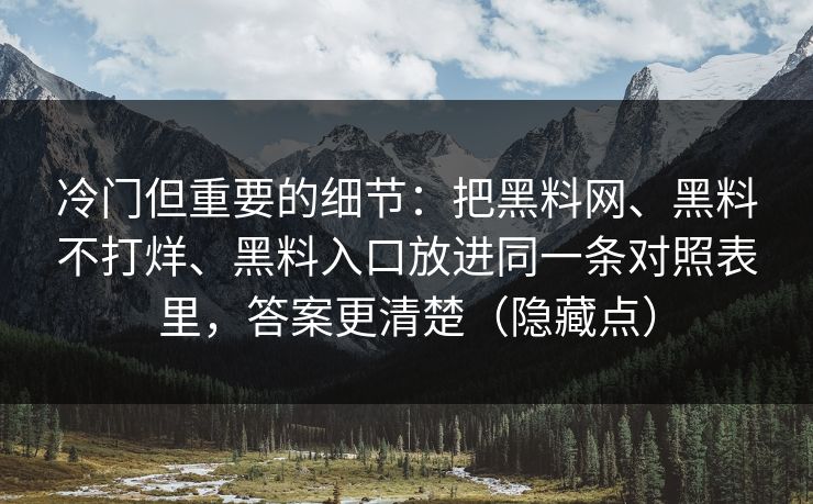 冷门但重要的细节：把黑料网、黑料不打烊、黑料入口放进同一条对照表里，答案更清楚（隐藏点）