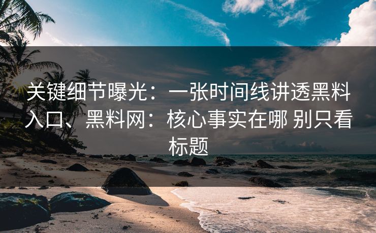 关键细节曝光：一张时间线讲透黑料入口、黑料网：核心事实在哪 别只看标题