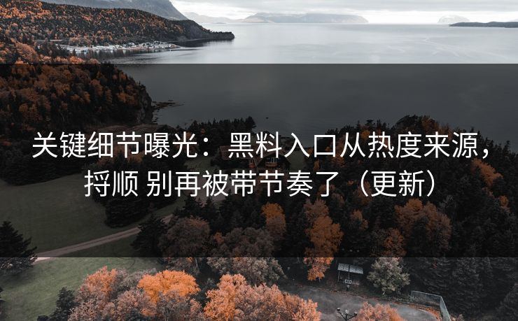 关键细节曝光：黑料入口从热度来源，捋顺 别再被带节奏了（更新）