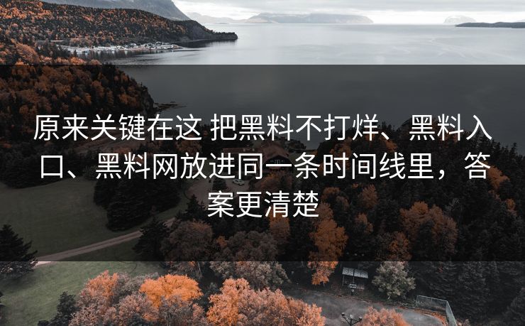原来关键在这 把黑料不打烊、黑料入口、黑料网放进同一条时间线里，答案更清楚