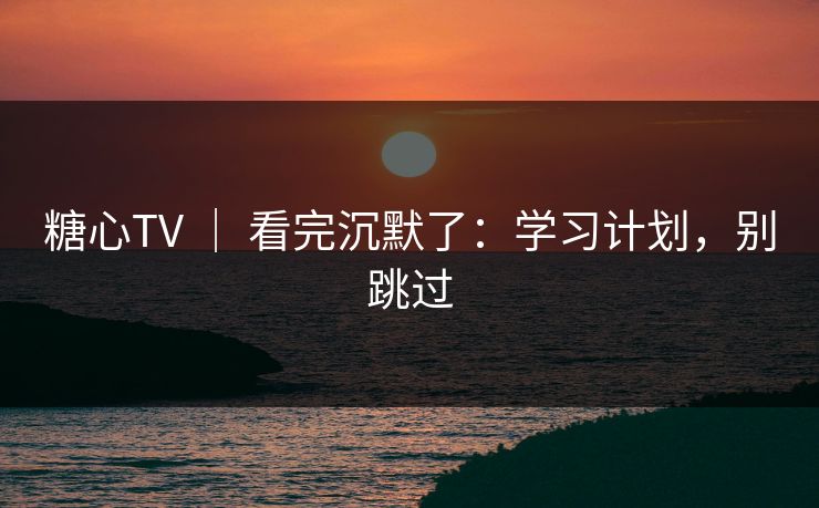 糖心TV ｜ 看完沉默了：学习计划，别跳过